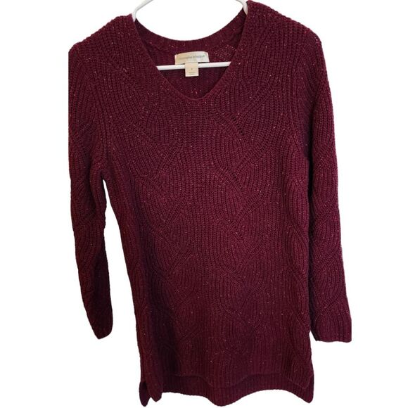 Christopher & Banks Women's Small Burgundy Tunic Sweater, Long Sleeved V Neck - Picture 1 of 6